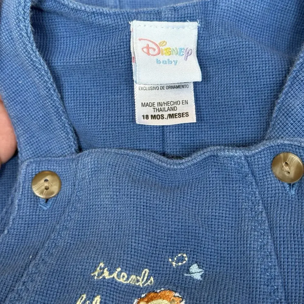 Vtg Disney Lion Overalls Blue Baby 18 Months Blue Bib Y2K Embroidered Retro